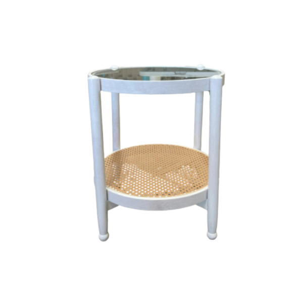 End Table Rattan White event rentals los cabos