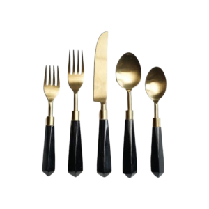 Flatware Lucite Black-Gold event rentals los cabos