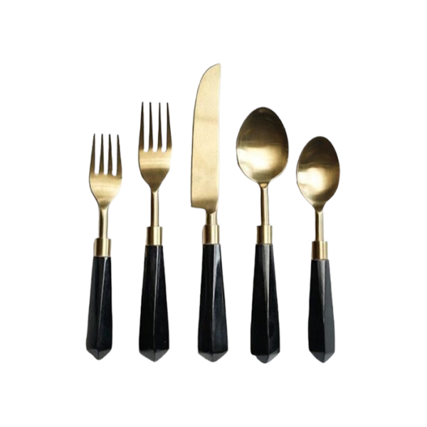 Flatware Lucite Black-Gold event rentals los cabos