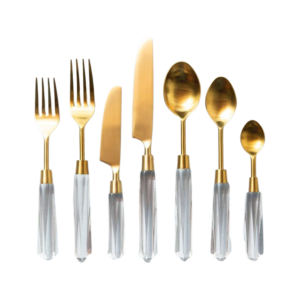 Flatware Lucite Gold event rentals los cabos