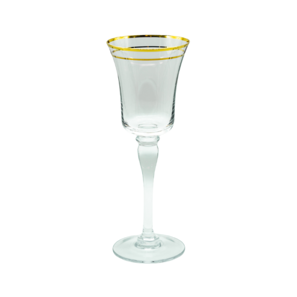 White Wine Glass Gold Rim Halston  event rentals los cabos